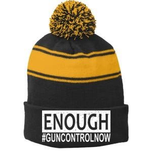 Enough Gun Control Stripe Pom Pom Beanie