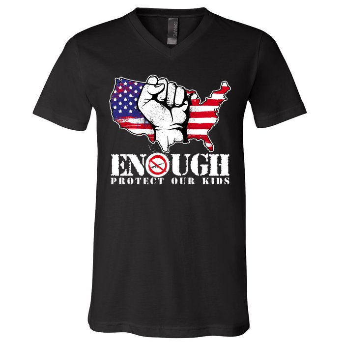 ENOUGH Protect Our Kids Stop Gun Violence V-Neck T-Shirt