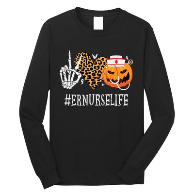 Er Nurse Peace Love Pumpkin Funny Halloween Leopard Long Sleeve Shirt