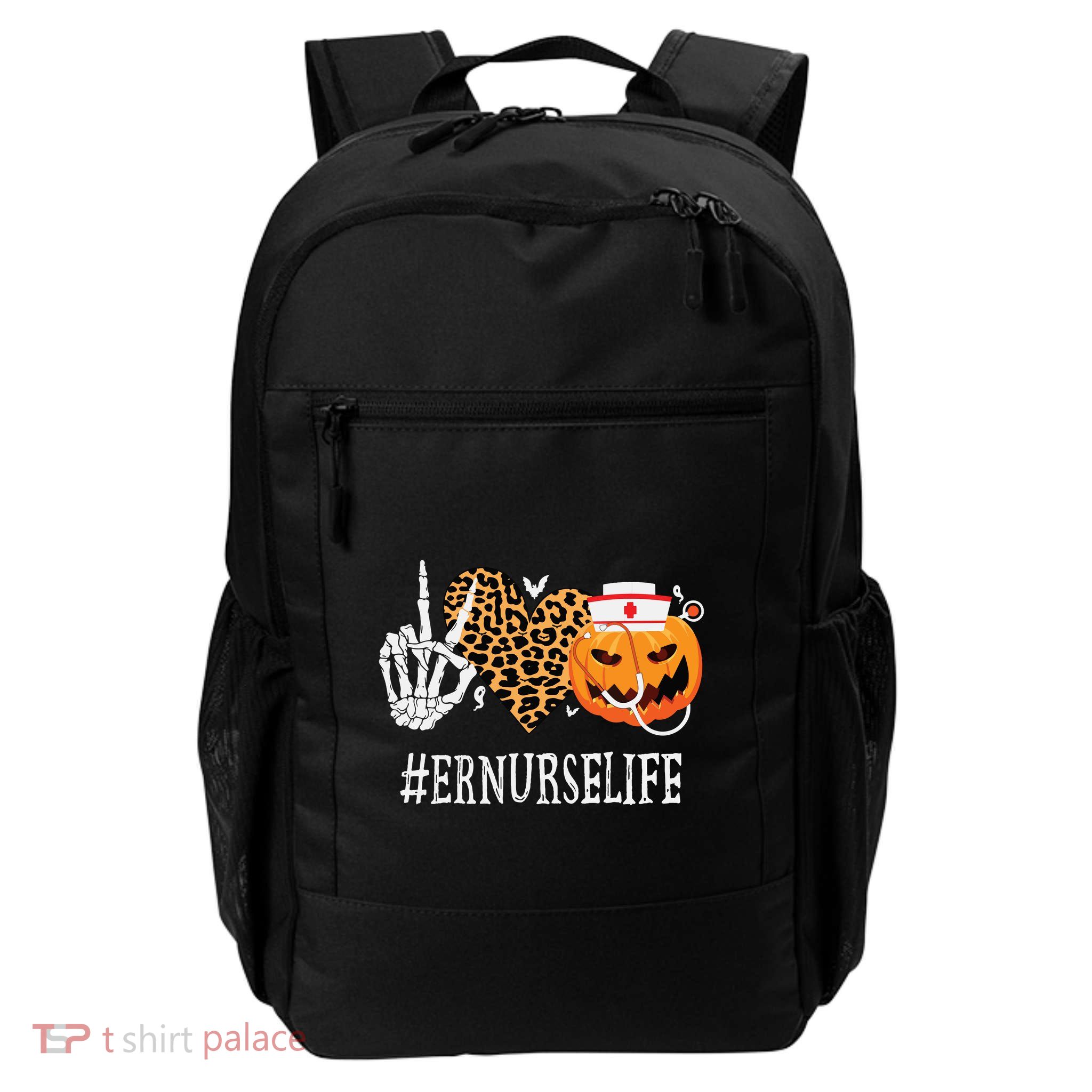 Er Nurse Peace Love Pumpkin Funny Halloween Leopard Daily Commute Backpack