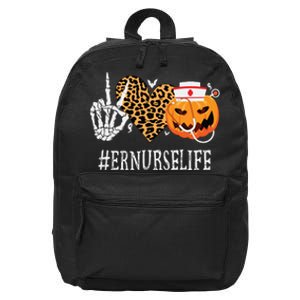 Er Nurse Peace Love Pumpkin Funny Halloween Leopard 16 in Basic Backpack