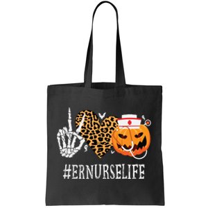 Er Nurse Peace Love Pumpkin Funny Halloween Leopard Tote Bag