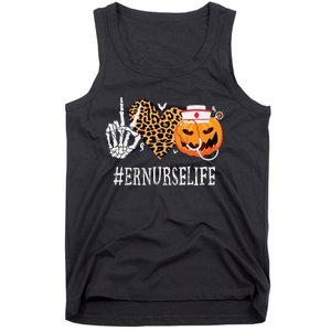 Er Nurse Peace Love Pumpkin Funny Halloween Leopard Tank Top