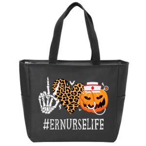 Er Nurse Peace Love Pumpkin Funny Halloween Leopard Zip Tote Bag