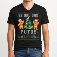 Es Navidad Putos Ugly Christmas Sweater Latino Feliz Navidad V-Neck T-Shirt