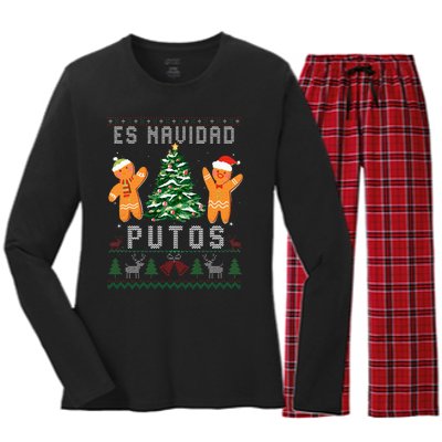 Es Navidad Putos Ugly Christmas Sweater Latino Feliz Navidad Women's Long Sleeve Flannel Pajama Set 