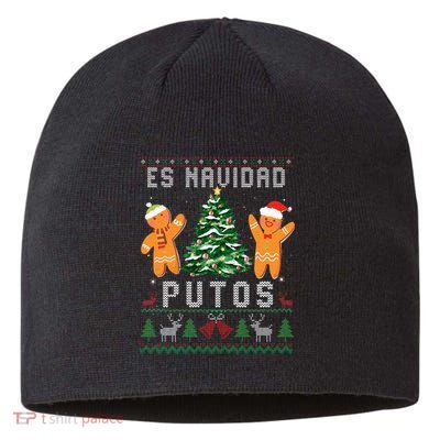 Es Navidad Putos Ugly Christmas Sweater Latino Feliz Navidad Sustainable Beanie