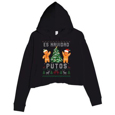 Es Navidad Putos Ugly Christmas Sweater Latino Feliz Navidad Crop Fleece Hoodie