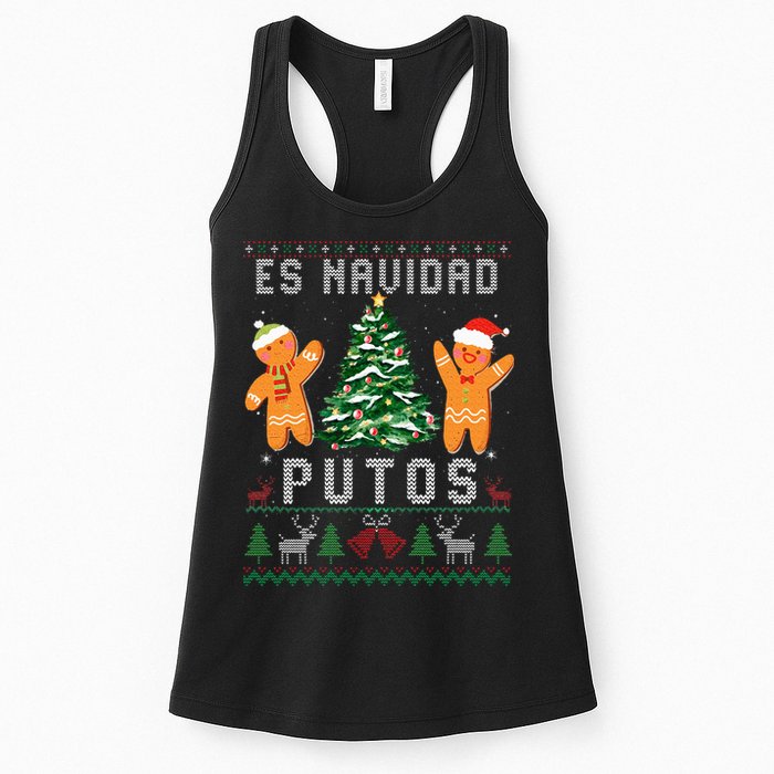 Es Navidad Putos Ugly Christmas Sweater Latino Feliz Navidad Womens Tank Top