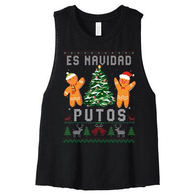 Es Navidad Putos Ugly Christmas Sweater Latino Feliz Navidad Women's Racerback Cropped Tank