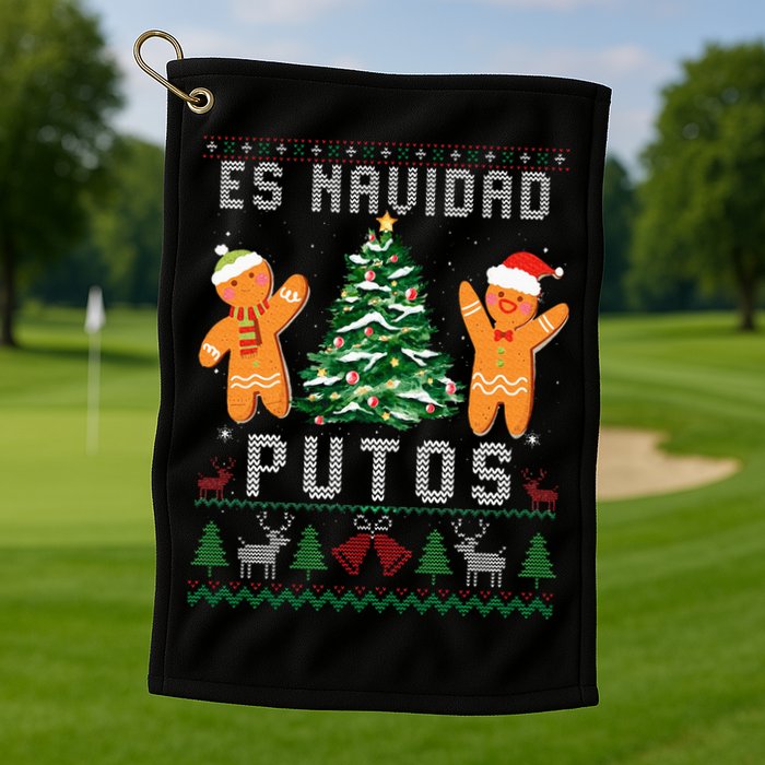 Es Navidad Putos Ugly Christmas Sweater Latino Feliz Navidad Golf Towel