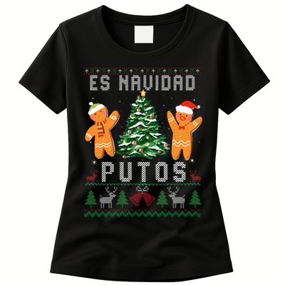 Es Navidad Putos Ugly Christmas Sweater Latino Feliz Navidad Womens T-Shirt