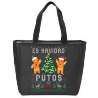 Es Navidad Putos Ugly Christmas Sweater Latino Feliz Navidad Zip Tote Bag