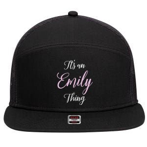 Emily Name Personalized Women Girl Black Cute Gift Her 7 Panel Mesh Trucker Snapback Hat