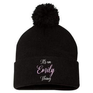 Emily Name Personalized Women Girl Black Cute Gift Her Pom Pom 12in Knit Beanie