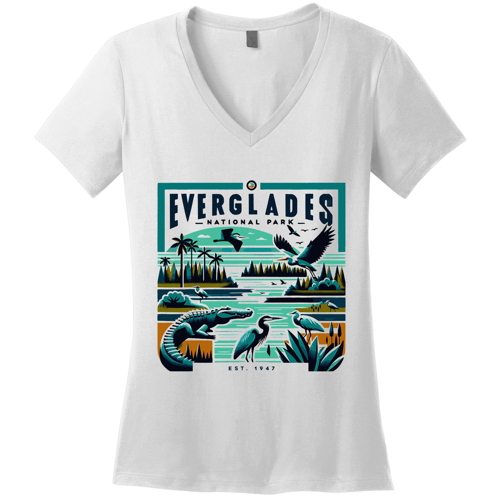Everglades National Park Florida Modern Women's V-Neck T-Shirt