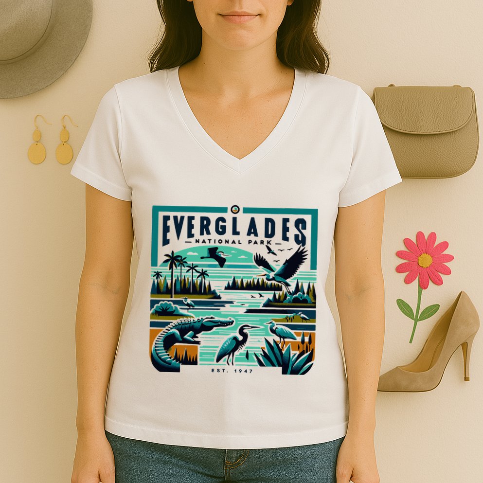 Everglades National Park Florida Modern Women's V-Neck T-Shirt