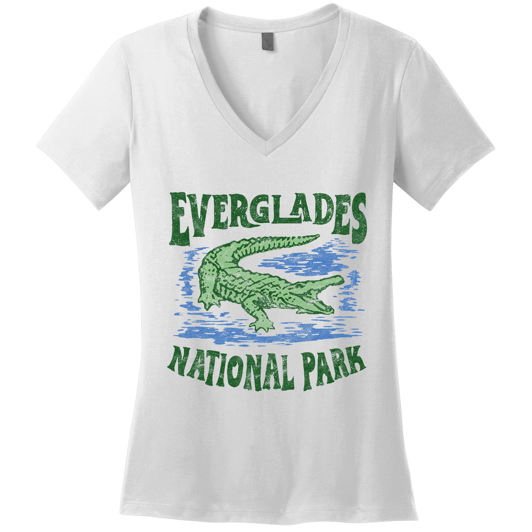 Everglades National Park Florida Retro Alligator Women's V-Neck T-Shirt