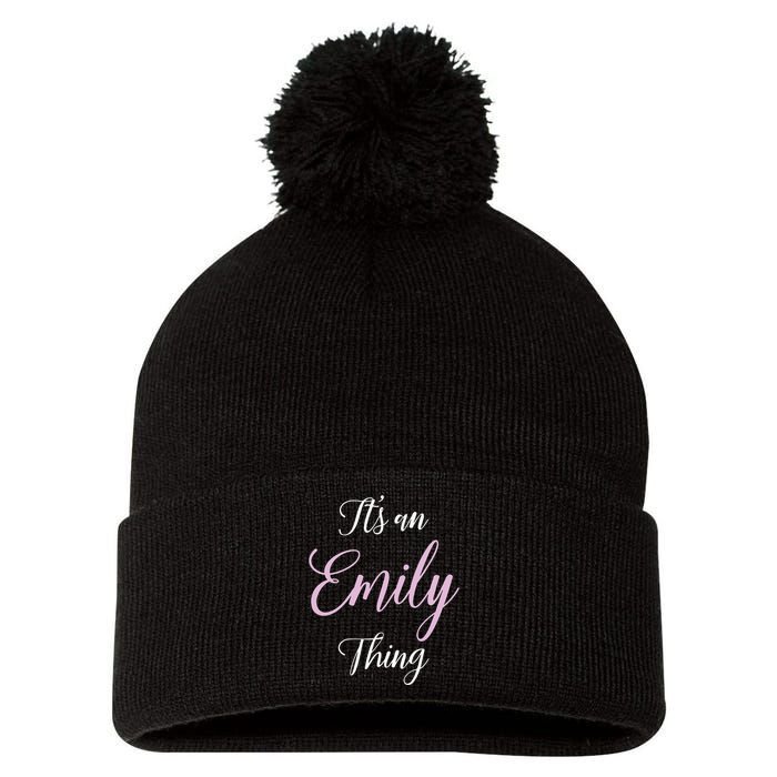 Emily Name Personalized Women Girl Pink Black Cute Pom Pom 12in Knit Beanie