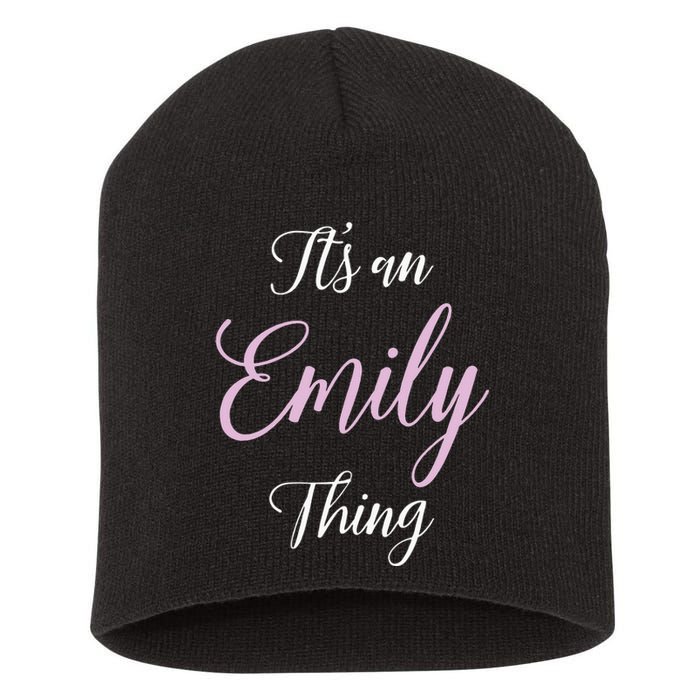 Emily Name Personalized Women Girl Pink Black Cute Short Acrylic Beanie