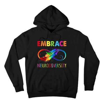 Embrace Neurodiverity Rainbow Infinity Feather Autism Hoodie