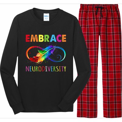 Embrace Neurodiverity Rainbow Infinity Feather Autism Long Sleeve Pajama Set