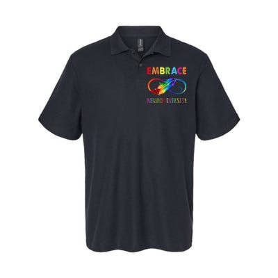 Embrace Neurodiverity Rainbow Infinity Feather Autism Softstyle Adult Sport Polo