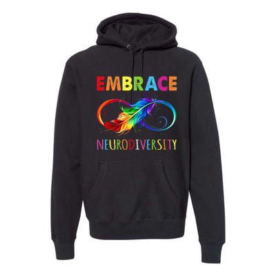 Embrace Neurodiverity Rainbow Infinity Feather Autism Premium Hoodie