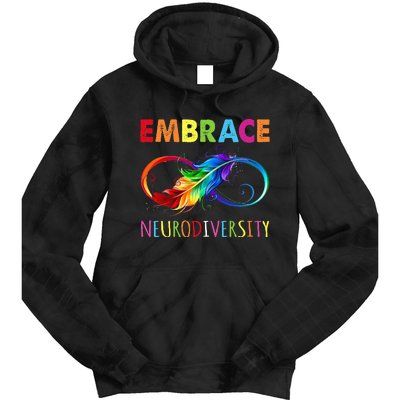 Embrace Neurodiverity Rainbow Infinity Feather Autism Tie Dye Hoodie