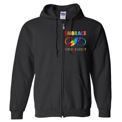 Embrace Neurodiverity Rainbow Infinity Feather Autism Full Zip Hoodie