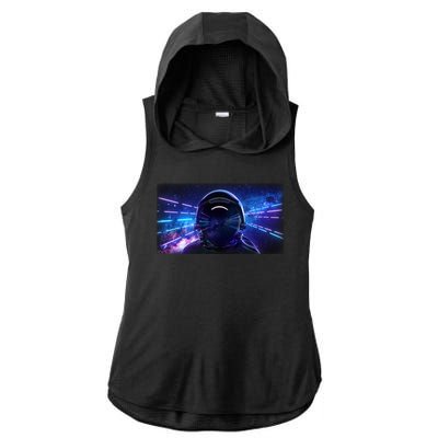 Eighties Neon Space Astronaut Ladies PosiCharge Tri-Blend Wicking Draft Hoodie Tank