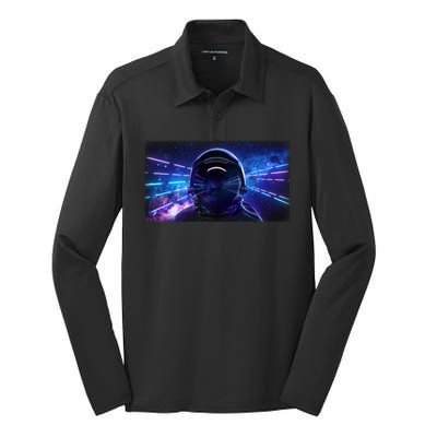 Eighties Neon Space Astronaut Silk Touch Performance Long Sleeve Polo