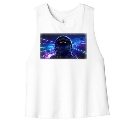 Eighties Neon Space Astronaut Women's Racerback Cropped Tank