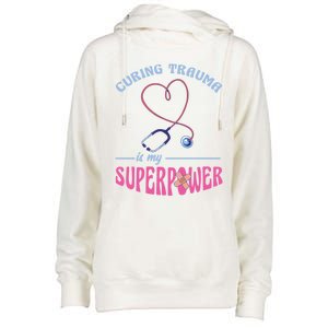 Er Nurse Superpower Emergency Room Nurse Nursing School Gift Womens Funnel Neck Pullover Hood