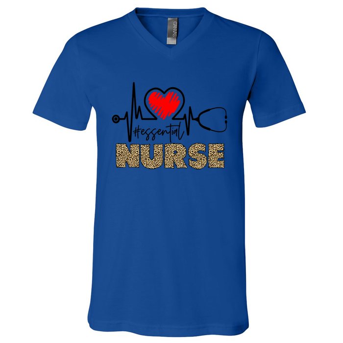 Essential Nurse Stethoscope Heartbeat Valentines Gift V-Neck T-Shirt