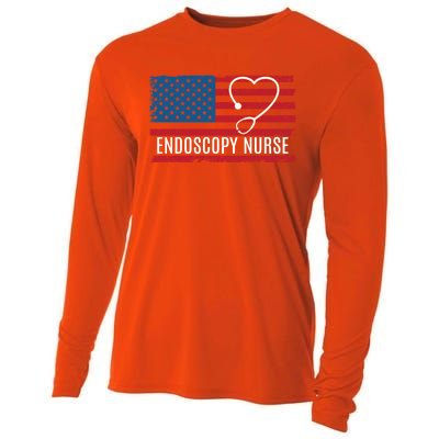 Endoscopy Nurse Usa Flag Patriotic Gift Cooling Performance Long Sleeve Crew