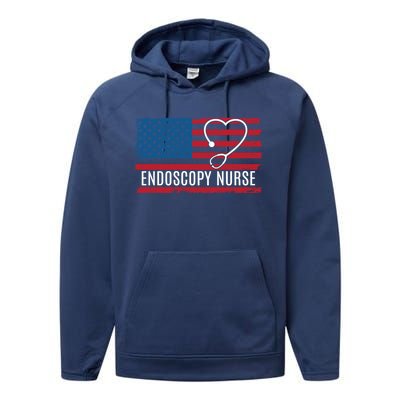 Endoscopy Nurse Usa Flag Patriotic Gift Performance Fleece Hoodie