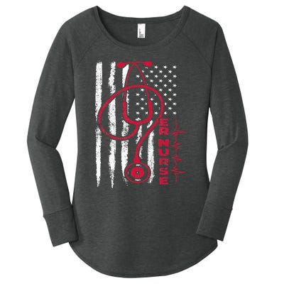 ER Nurse With American Flag Design Women's Perfect Tri Tunic Long Sleeve Shirt