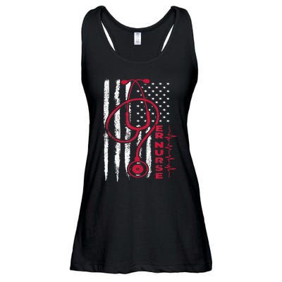 ER Nurse With American Flag Design Ladies Essential Flowy Tank