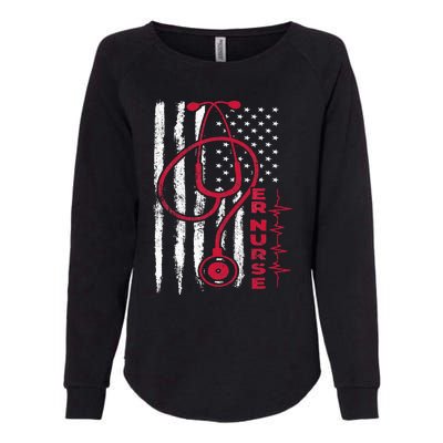 ER Nurse With American Flag Design Womens California Wash Sweatshirt