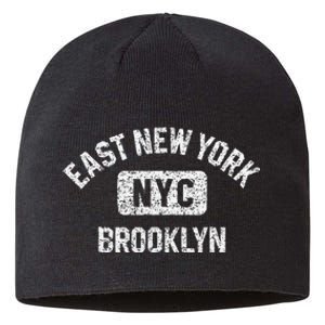 East New York Brooklyn Nyc Gym Style Distressed White Print Sustainable Beanie