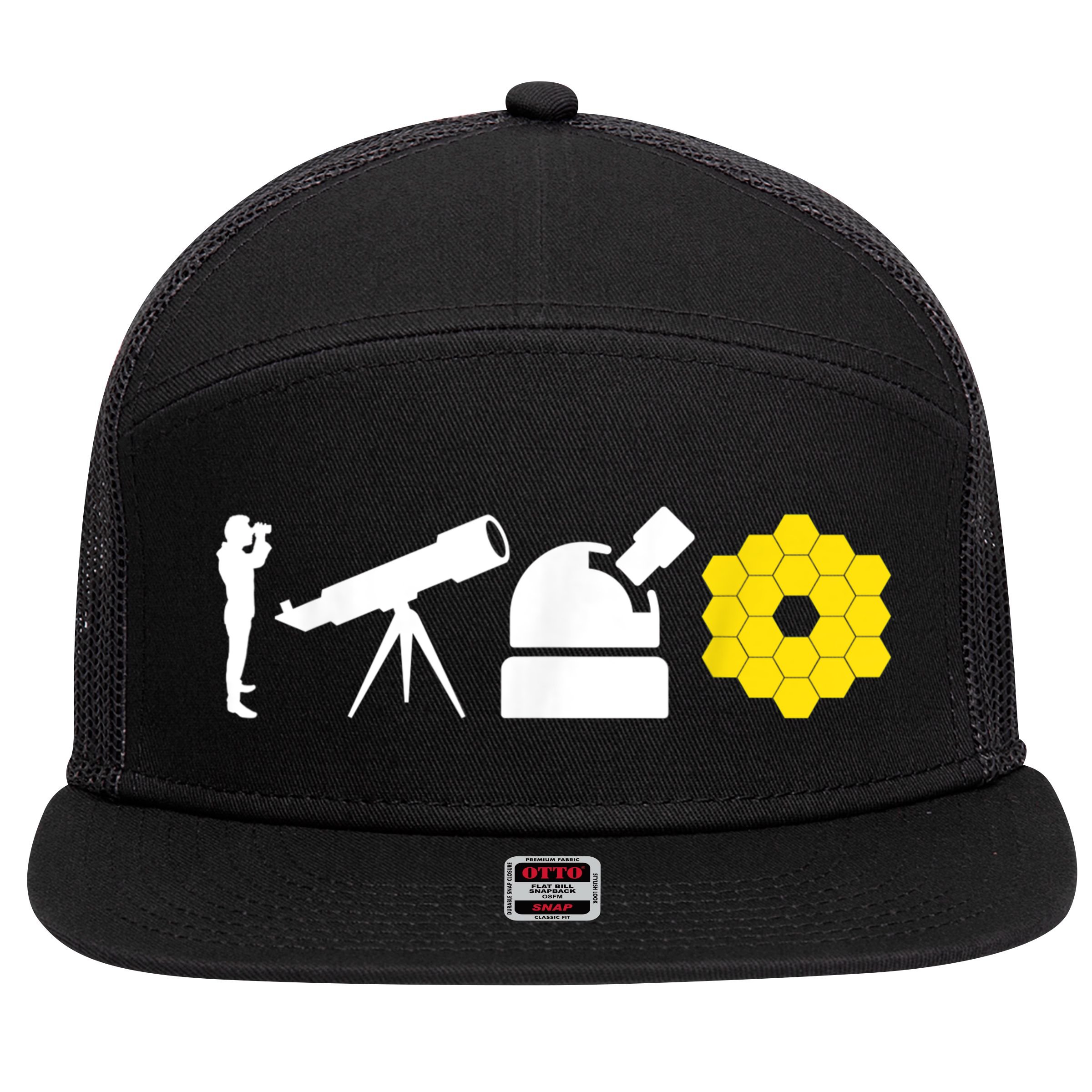 Evolution Of Astronomy Telescopes James Webb Space Telescope 7 Panel Mesh Trucker Snapback Hat
