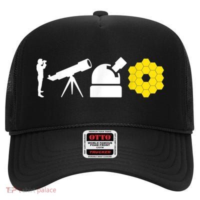 Evolution Of Astronomy Telescopes James Webb Space Telescope High Crown Mesh Back Trucker Hat