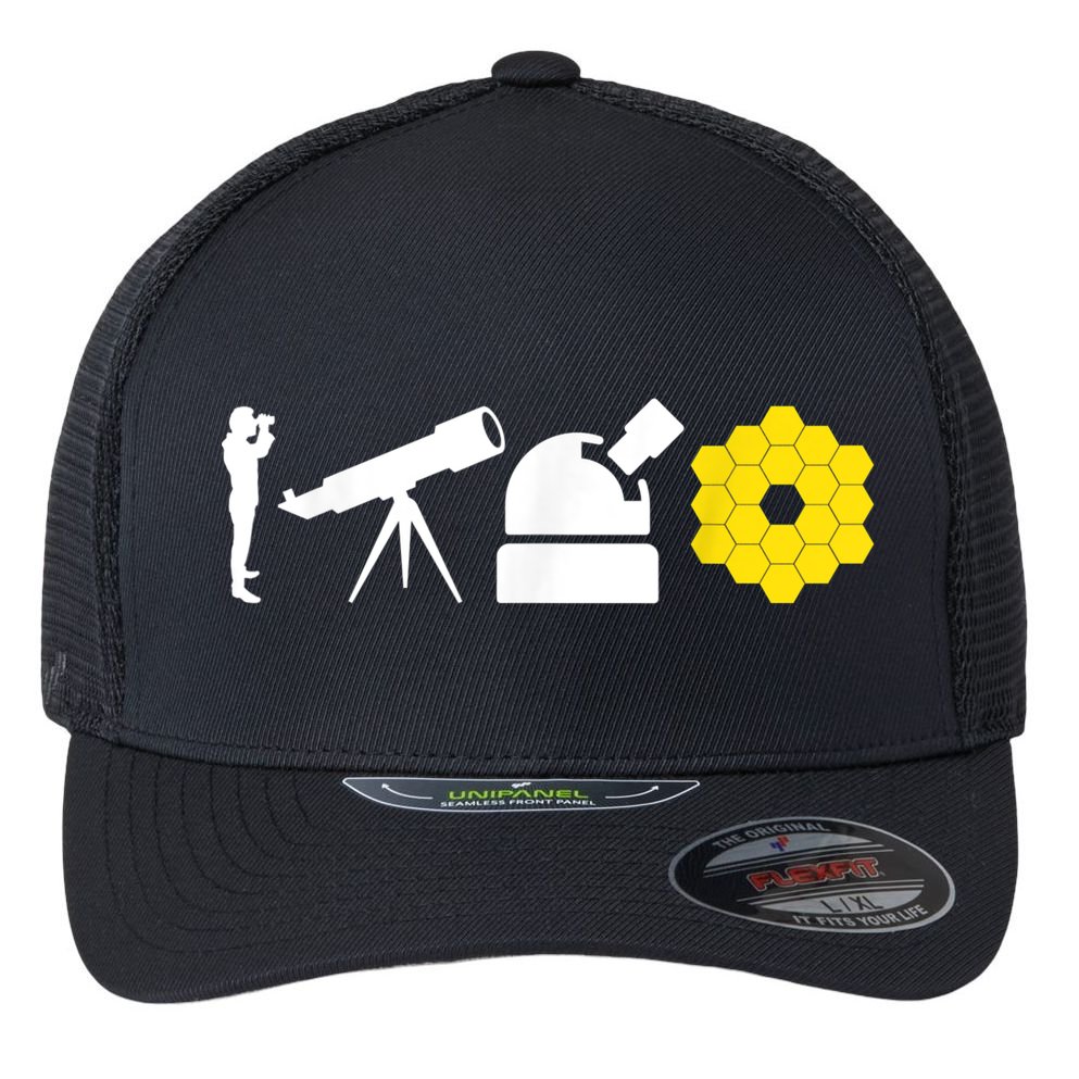 Evolution Of Astronomy Telescopes James Webb Space Telescope Flexfit Unipanel Trucker Cap