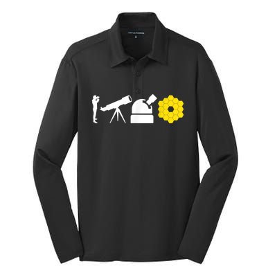 Evolution Of Astronomy Telescopes James Webb Space Telescope Silk Touch Performance Long Sleeve Polo