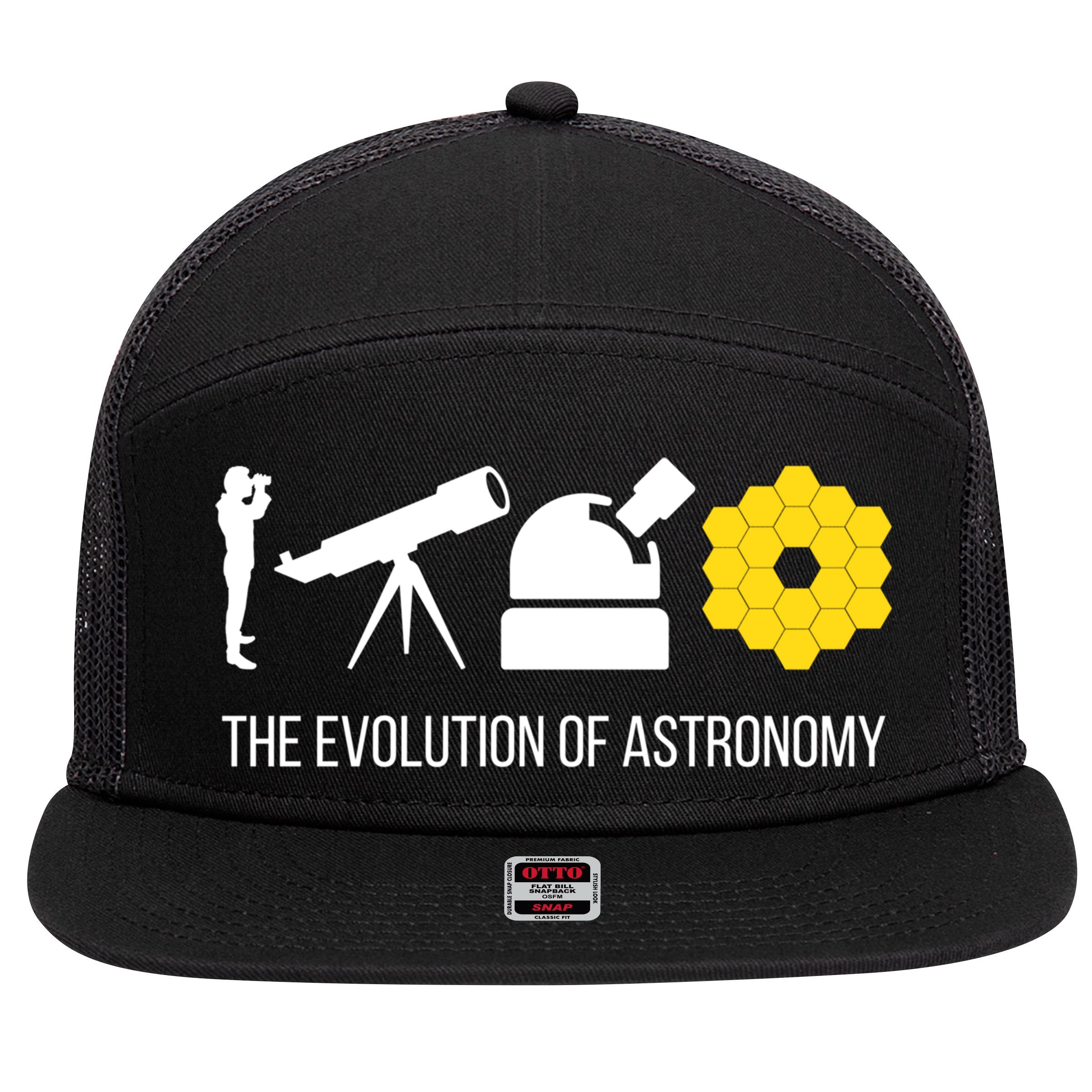 Evolution Of Astronomy Telescope James Webb Space Telescope Gift 7 Panel Mesh Trucker Snapback Hat