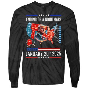 Ending Of A Nightmare January 20th 2025Donald Trump Usa Map Tie-Dye Long Sleeve Shirt