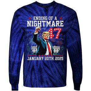 Ending Of A Nightmare January 20th 2025 Flag Usa Trump 45 47 Tie-Dye Long Sleeve Shirt