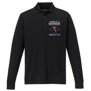 Ending Of A Nightmare January 20th 2025 Fun Trump Patriotic Performance Long Sleeve Polo