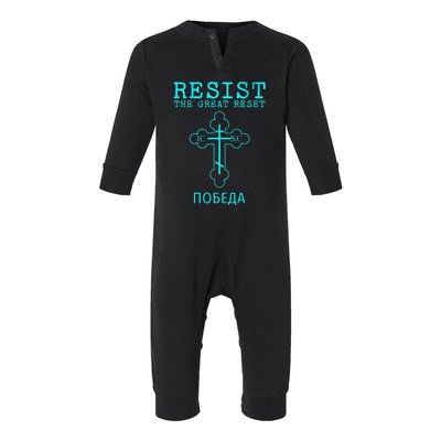 Eastern Orthodox Christian Cross Russian Resist The Great Reset Infant Fleece One Piece